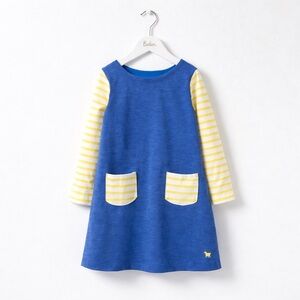 Mini Boden Blue and Yellow Striped Long Sleeve Dress